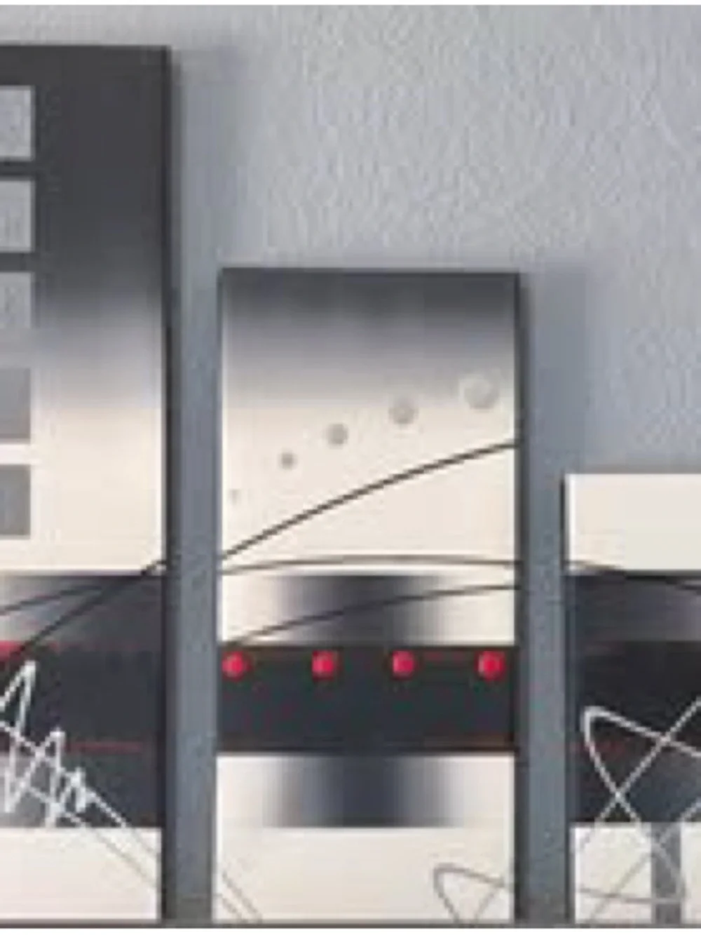 Modern Abstract Wall Art Panel in Black, Silver and Red